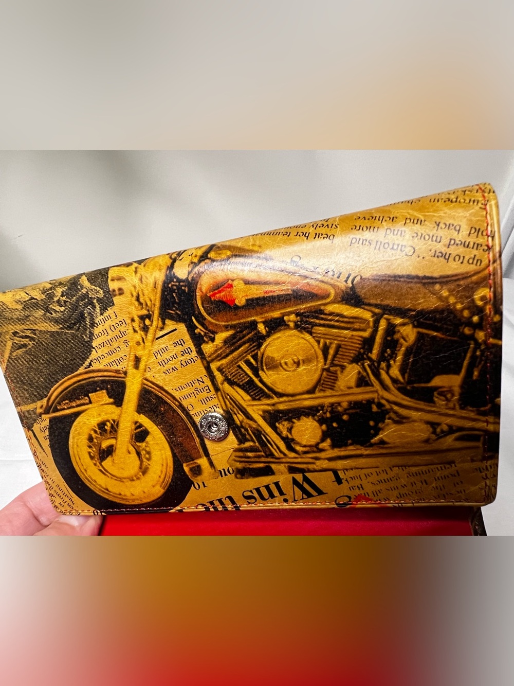 Genuine Leather Bertotti Wallet w Motorcycle, Newspaper Print, Air Force Patch